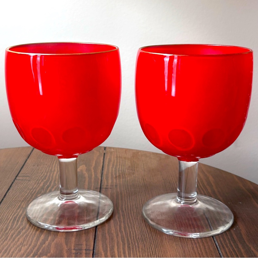 2 Hand-Blown Goblet / Glass Hoffman House Style